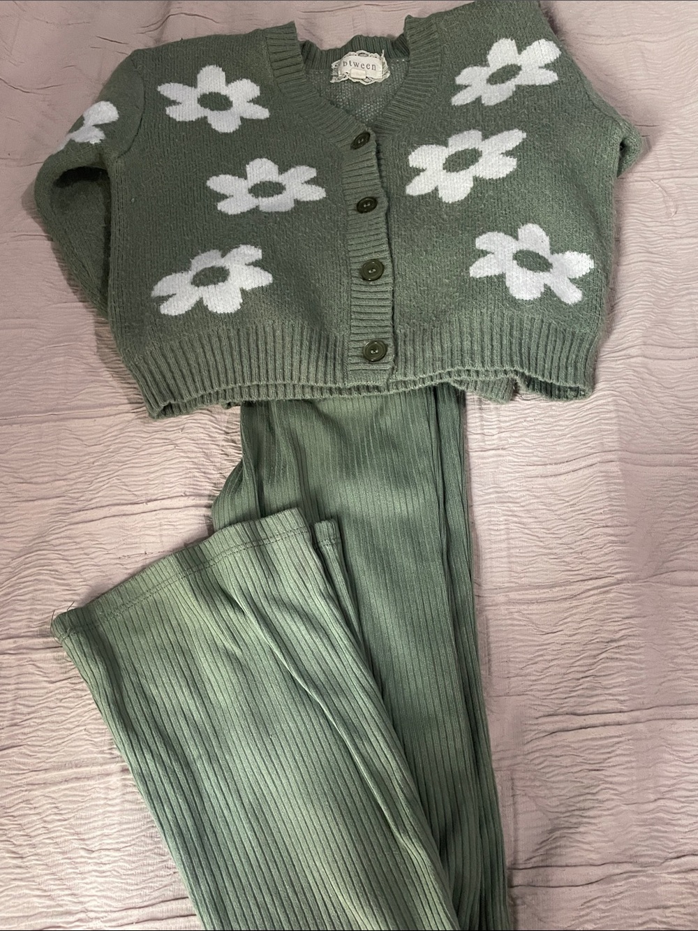 btween Sage Green Daisy Button-Front Cardigan matching set